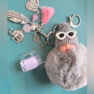 Sleeping Furry baby, Boba Tea , & Elephant/leaf /tassel keychain
